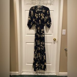 Reformation Winslow dark navy floral maxi wrap dress